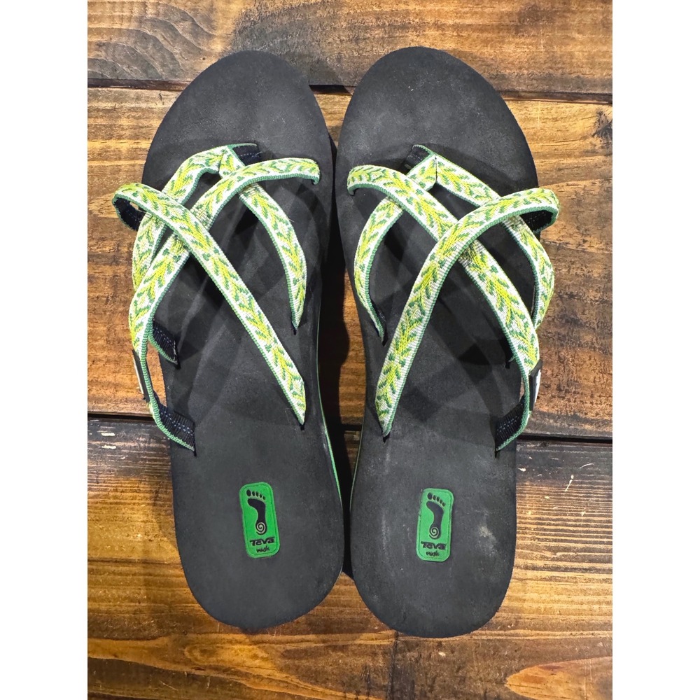 Teva Mush Strappy Sandals Womens Size 9 Green Pattern Comfort Flip Flops Beach